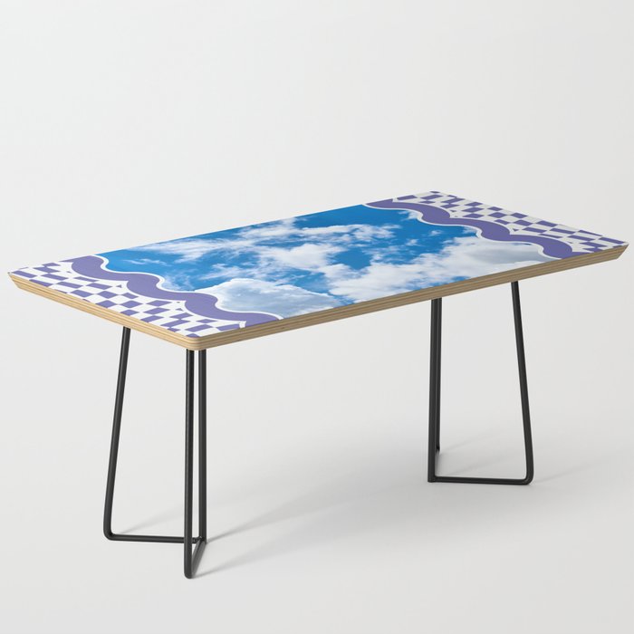 The Blue Sky In Very Peri Wavy Frame On Very Peri Warped Checkerboard Coffee Table