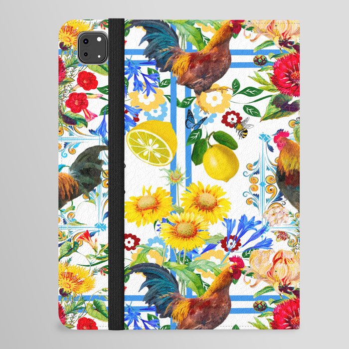 Rooster,farm,birds ,citrus,lemons,folklore pattern  iPad Folio Case