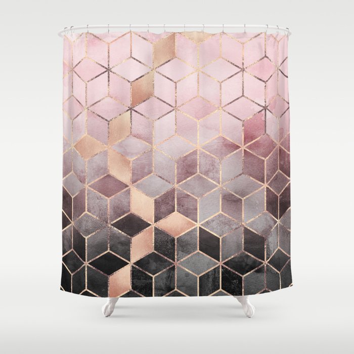 Pink And Grey Gradient Cubes Shower Curtain by Elisabeth Fredriksson