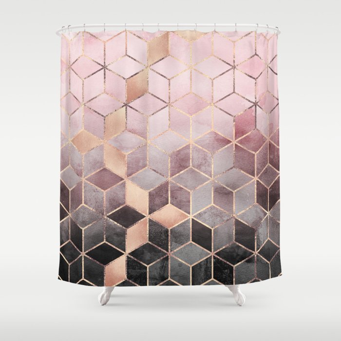 Pink And Grey Gradient Cubes Shower Curtain