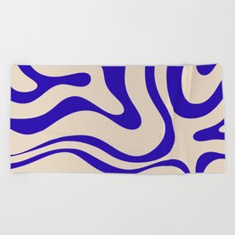 Modern Liquid Swirl Abstract Pattern Square in Cobalt Blue Beach Towel