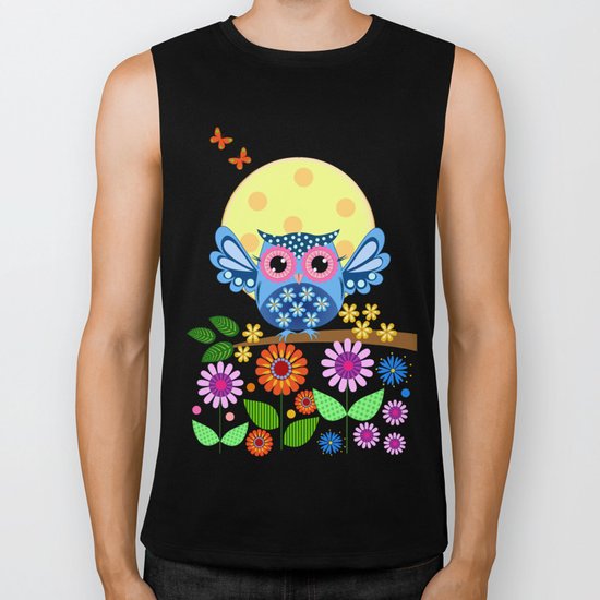 Spring owl in a Flower garden Biker Tank
