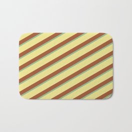[ Thumbnail: Sienna, Dark Sea Green, and Tan Colored Lined/Striped Pattern Bath Mat ]