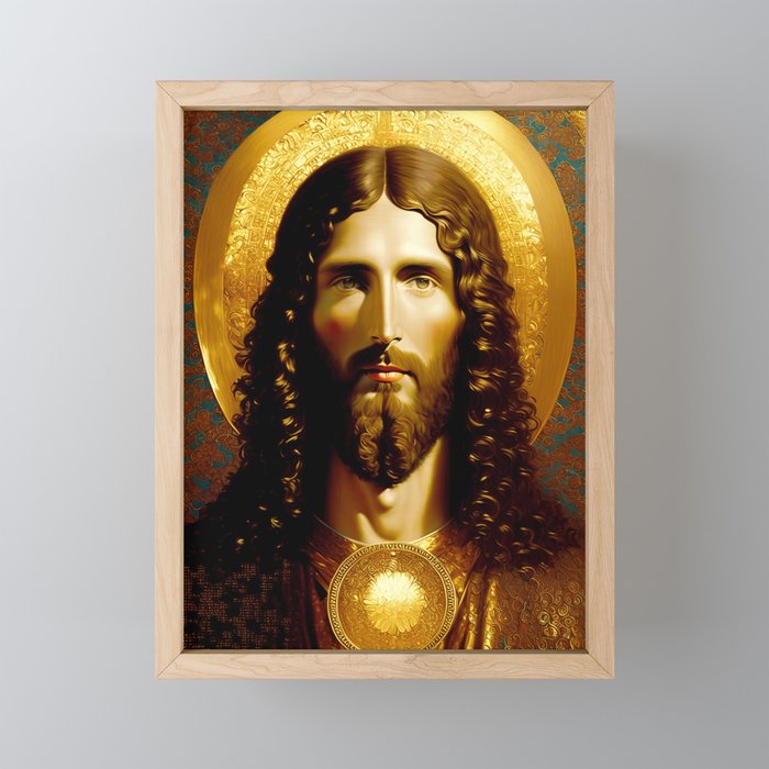 Golden Jesus portrait - classic iconic depiction Framed Mini Art Print