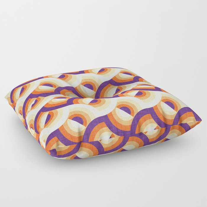 Here comes the sun // violet and orange gradient 70s inspirational groovy geometric suns Floor Pillow