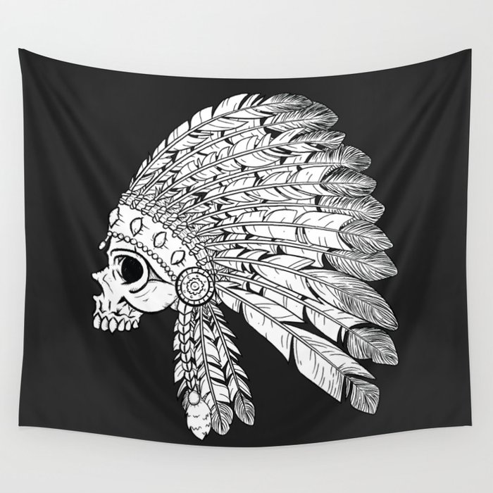 Black and white Indian skull Wall Tapestry