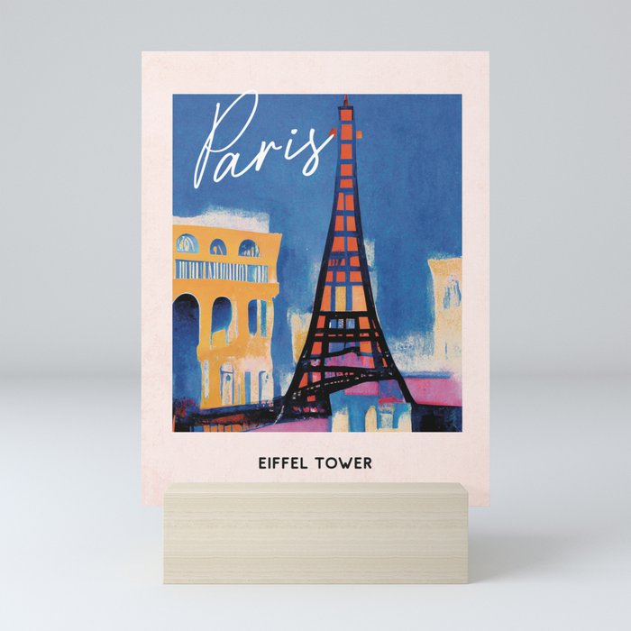 Paris Eiffel Tower Old Travel Poster Retro Mini Art Print