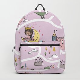 Childish seamless pattern with princess and dragon Backpack