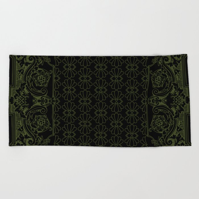 Bandana Inspired Pattern | Green on Black Beach Towel