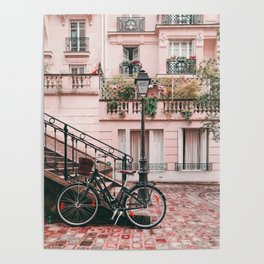 Bike in Paris Pink City Photography  Poster