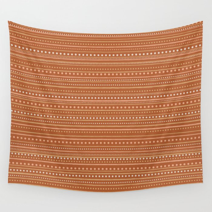 Bamako Earth Tone Striped and Dotted Pattern in Clay Salmon Ochre Putty Wall Tapestry