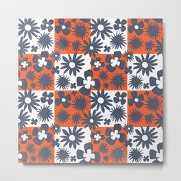 Abstract Tropical Flowers Red White And Blue Check Metal Print