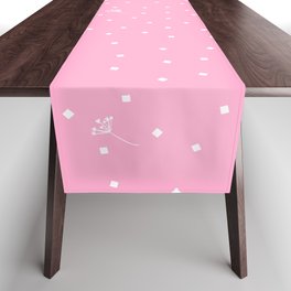 flying dandelion seeds simple Christmas seamless pattern and Snow White Confetti on Hot Pink Background Table Runner