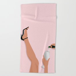 Prosecco Party Illustration Beach Towel