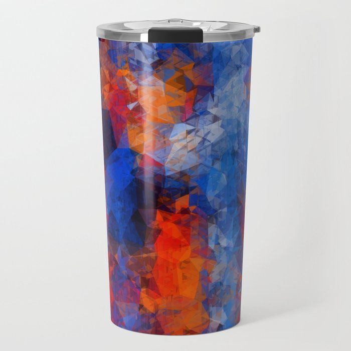 psychedelic geometric polygon shape pattern abstract in red orange blue Travel Mug