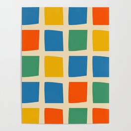 Midcentury Windows Geometric Check Pattern in Rainbow Pop Colours Poster