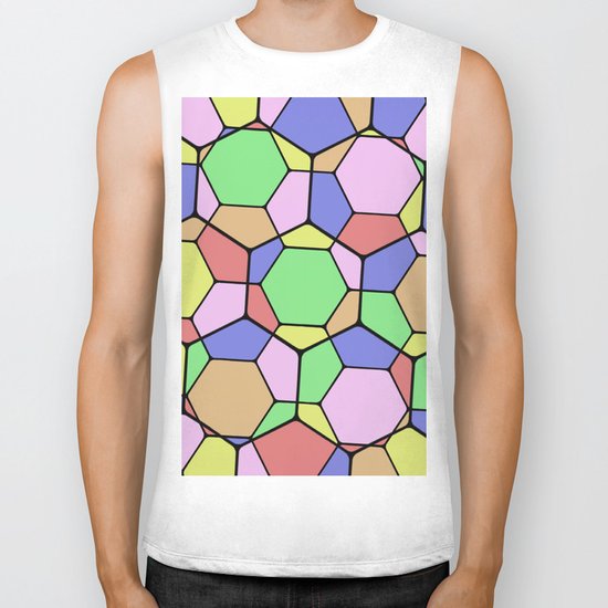 Stained Glass Tortoise Shell - Geometric, pastel, hexagon patterned artwork Biker Tank