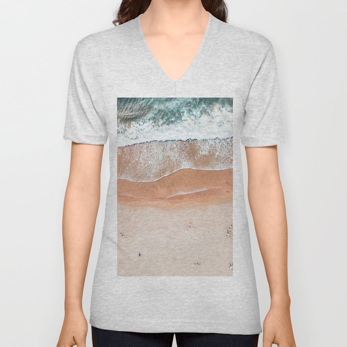 Beach Print, Aerial Beach, Bondi Beach, Aerial Photography, Ocean Waves, Waves Print, Sea Print V Neck T Shirt