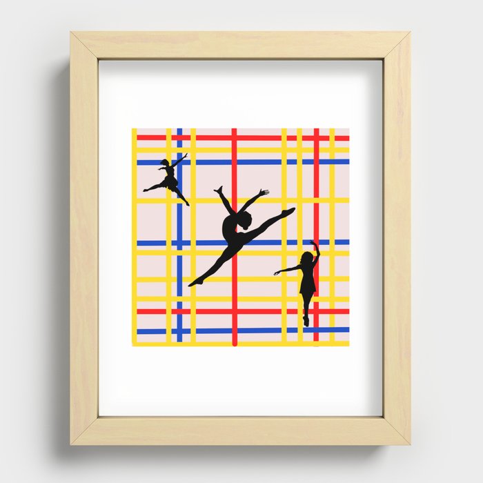 Dancing like Piet Mondrian - New York City I. Red, yellow, and Blue lines on the light pink background Recessed Framed Print