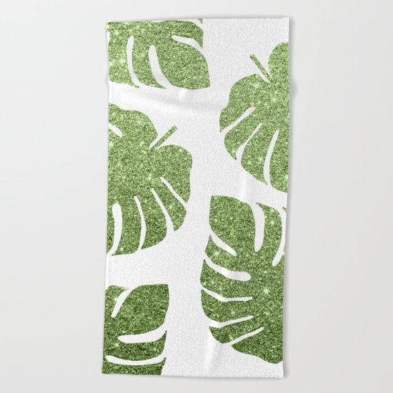 Glitter Monstera Leaves Beach Towel