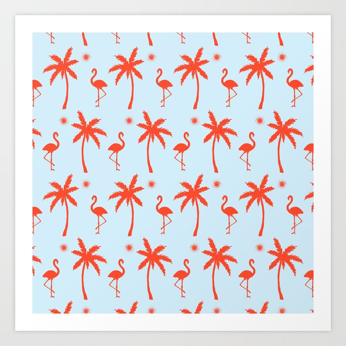 Palm and flamingo shape pattern  Art Print