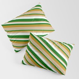 [ Thumbnail: Dark Goldenrod, Tan, Mint Cream & Dark Green Colored Lined/Striped Pattern Pillow Sham ]