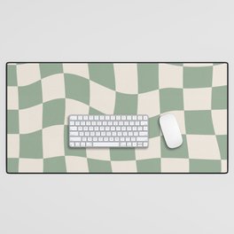 Sage Green Wavy Checkered Pattern Desk Mat