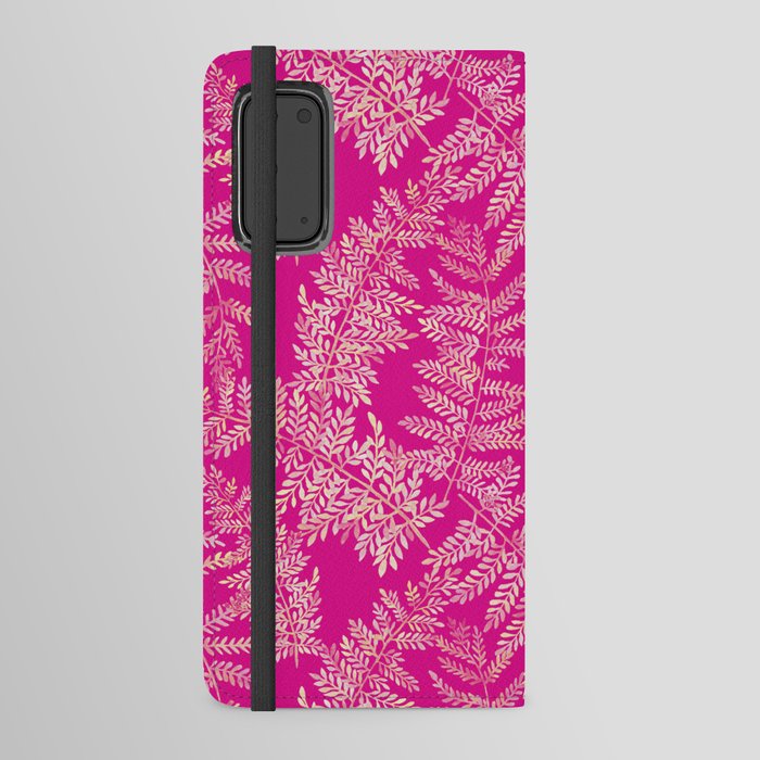 Watercolor Fern Pattern - Cream on Pink Android Wallet Case