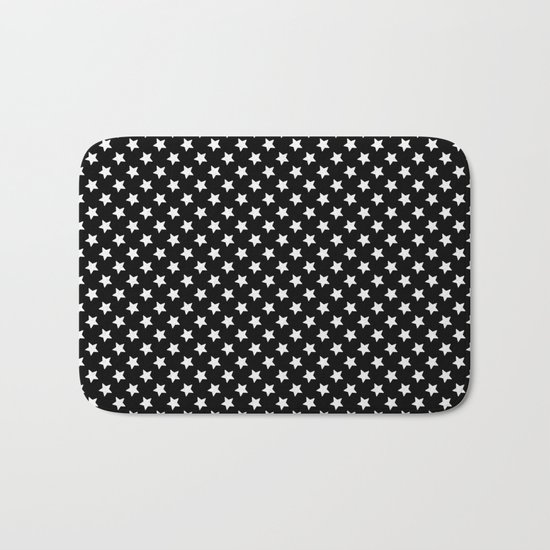 White Stars on Black Bath Mat