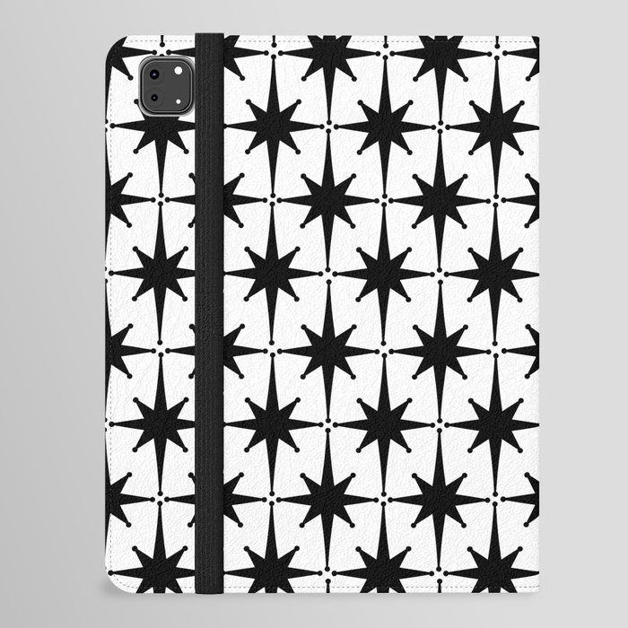 Midcentury Modern Atomic Starburst Pattern in Black and White iPad Folio Case