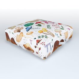 Watercolor forest mushroom illustration and plants Outdoor Floor Cushion