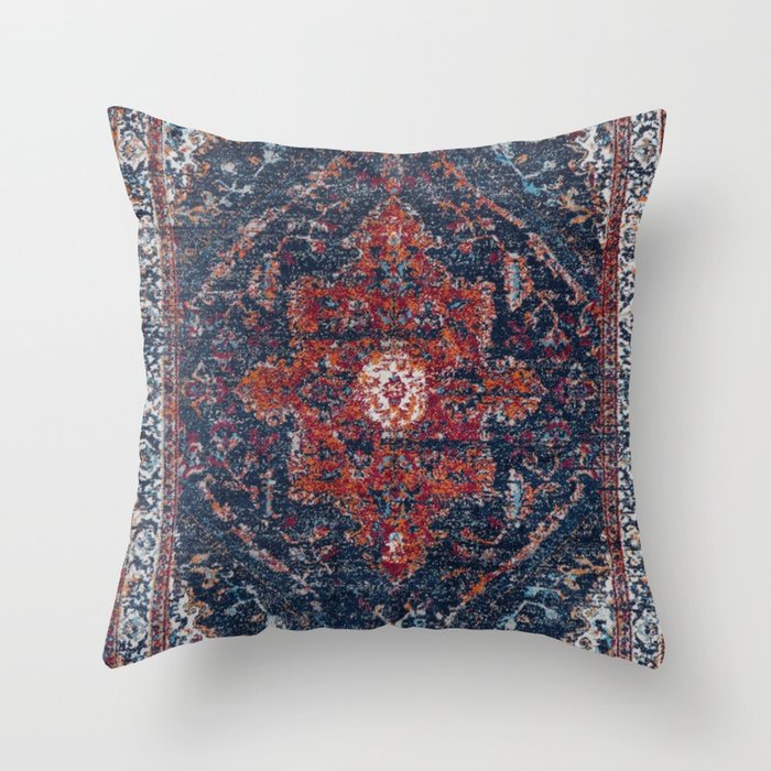 Persian blue and red retro rug Throw Pillow