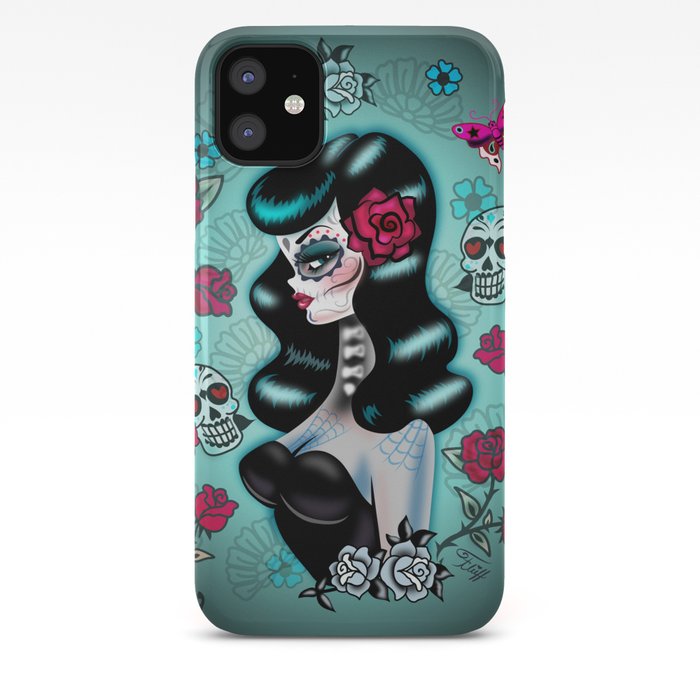 Rockabilly Raven Sugar Skull Girl iPhone Case