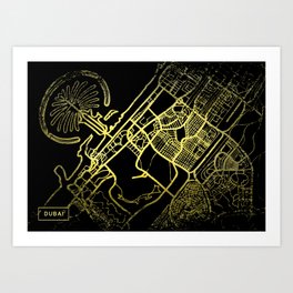 Dubai Map Art Print | Arab, Europe, Road, World, Uae, Streets, City, Map, Graphicdesign, Gold 
