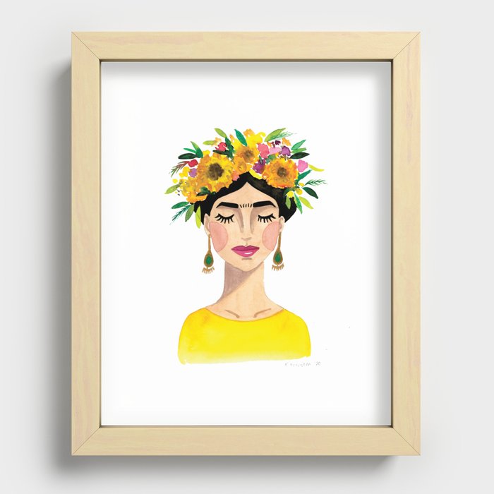 Floral Frida - Yellow Recessed Framed Print