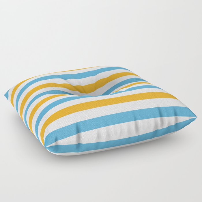 Ohlala - Blue Orange Colourful Minimalistic Retro Stripe Art Design Pattern II Floor Pillow