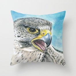 Peregrine Hawk Falcon Watercolour Human Made Art Painting Throw Pillow