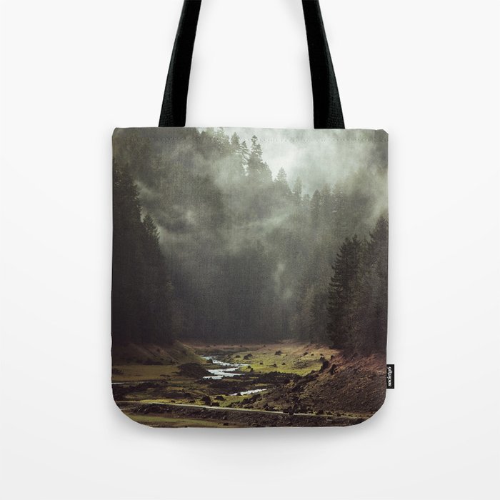 Foggy Forest Creek Tote Bag