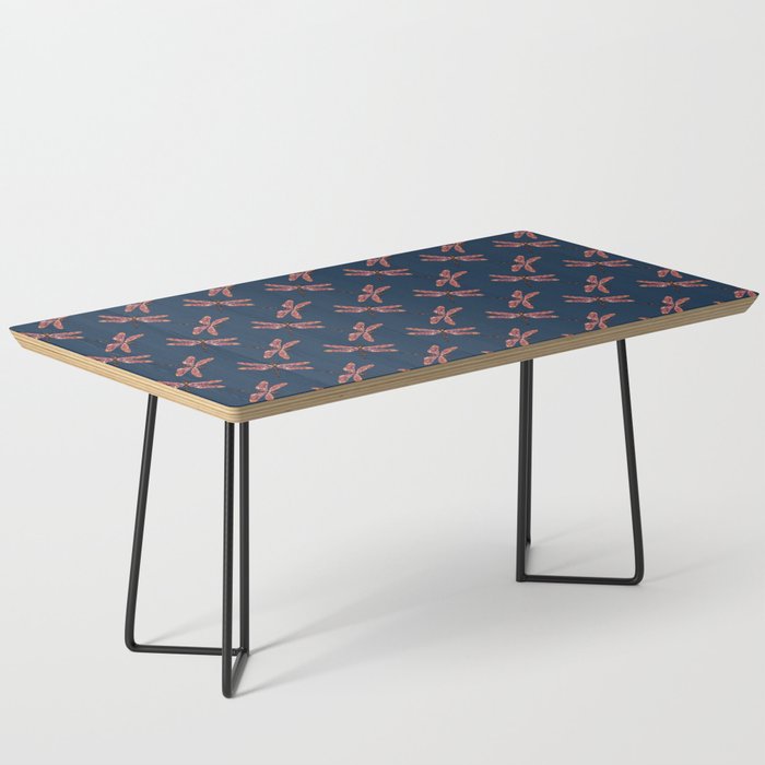 Lava swirl dragonfly pattern on blue background Coffee Table