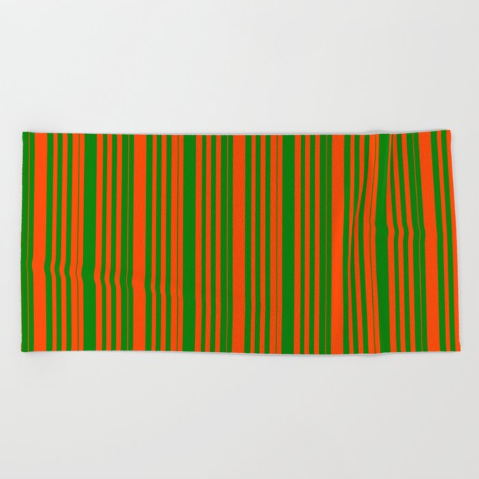 Red & Green Colored Pattern of Stripes Beach Towel
