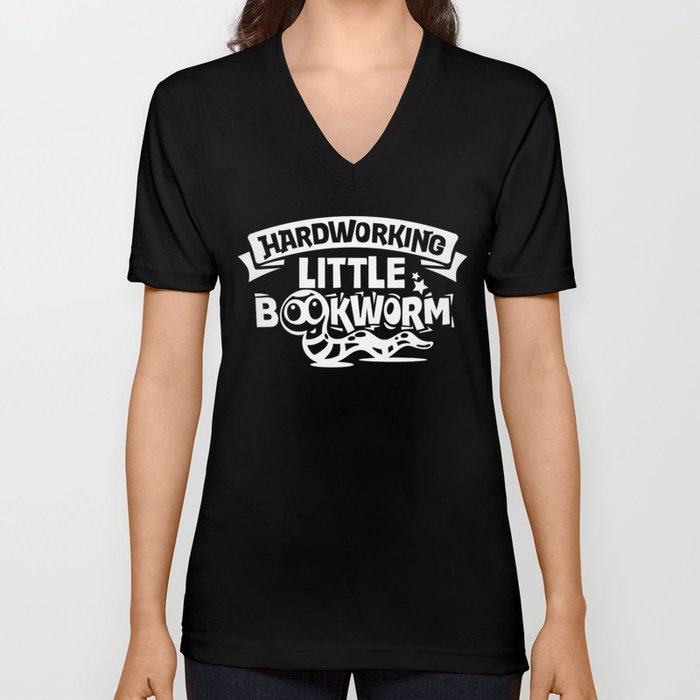 Hardworking Little Bookworm Cute Kids School V Neck T Shirt