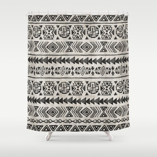 Boho Tribal Black & Cream, Geometric Print, Ink Tribal Decor Shower