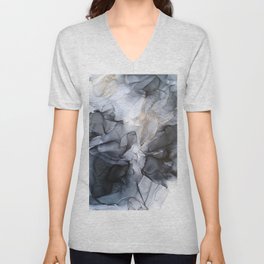 Calm but Dramatic Light Monochromatic Black & Grey Abstract V Neck T Shirt