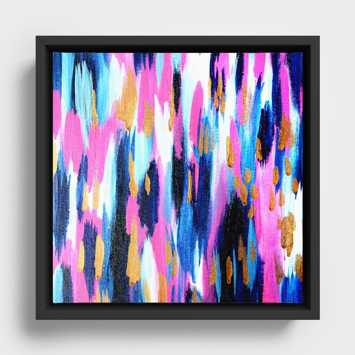 Spring Golden - Pink and Navy Abstract Framed Canvas
