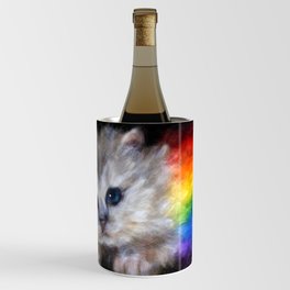 A kitten under rainbow colored blanket print Wine Chiller