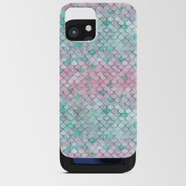 Pink Teal Mermaid Pattern Metallic Glitter iPhone Card Case