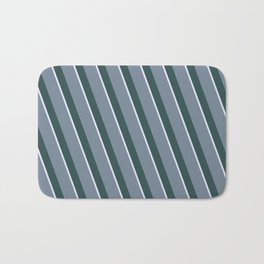 [ Thumbnail: Light Slate Gray, Dark Slate Gray & Lavender Colored Stripes Pattern Bath Mat ]