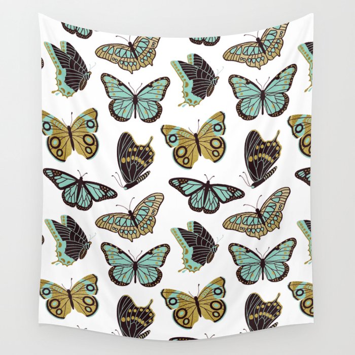 Texas Butterflies – Mint and Gold Wall Tapestry
