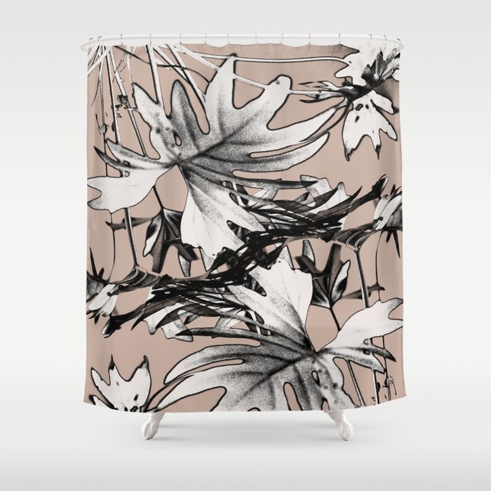Leaf In Pink And Charcoal Gray Shower Curtain By Nileshkikuuchise