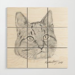Cat Face Realistic Pencil Sketch Drawing Wood Wall Art By
